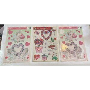 Lot of 3 Vintage Valentine Window Clings Cherubs Hearts Flowers Strawberries